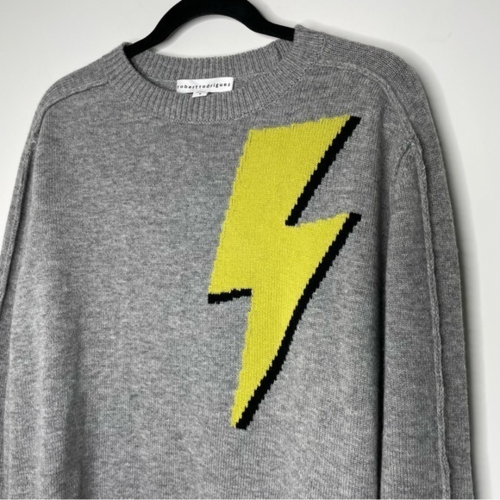 Robert Rodriguez Grey Wool Cashmere Lightning Bolt Grey Sweater M - Picture 5 of 9